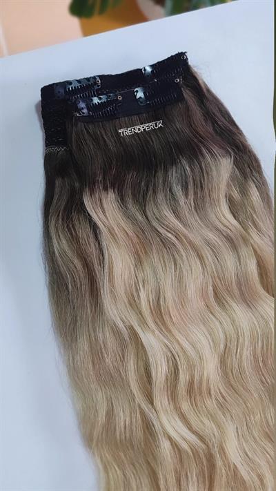 Yarımay + 2 Yan 200 gr 65-70 cm Gerçek Saç Çıtçıt Dip Kahve Alt Platin Renk