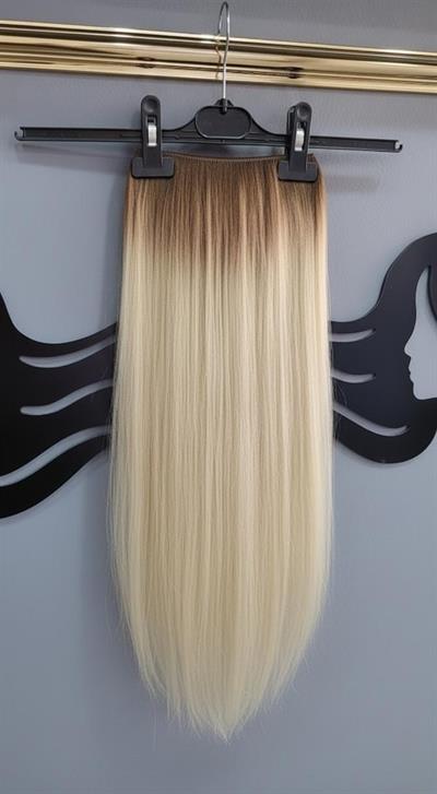 Yarımay + 2 Yan 65-70 cm Gerçek Saç Çıtçıt Dip Açık Kahve Alt Platin Renk