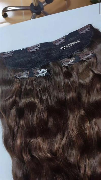Yarımay + 2 Yan 65-70 cm Gerçek Saç Çıtçıt Çikolata Kahve Renk