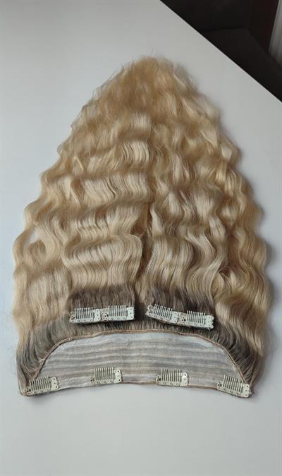 Yarımay + 2 Yan 65-70 cm Gerçek Saç Çıtçıt Küllü Kumral ombreli Platin Renk