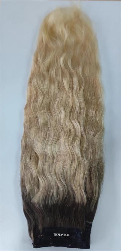 Yarımay + 2 Yan 65-70 cm Gerçek Saç Çıtçıt Dip Kahve Alt Platin Renk