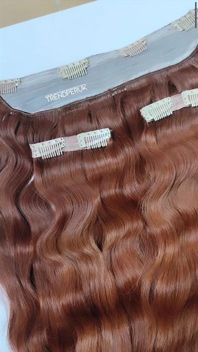 Yarımay + 2 Yan 65-70 cm Gerçek Saç Çıtçıt Koyu Tarçın Bakır Renk