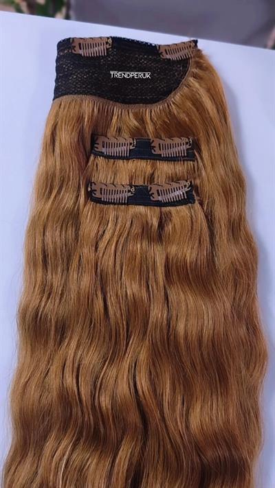 Yarımay + 2 Yan 65-70 cm Gerçek Saç Çıtçıt Bal Karamel Renk