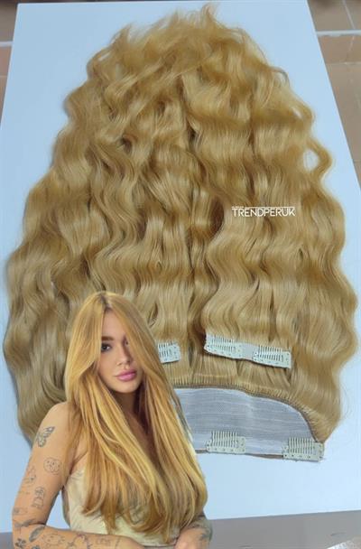 Yarımay + 2 Yan 65-70 cm Gerçek Saç Çıtçıt Dore Sarı Renk