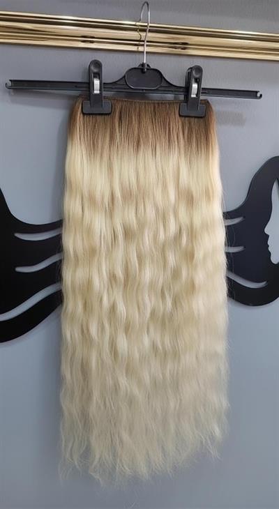 Yarımay + 2 Yan 65-70 cm Gerçek Saç Çıtçıt Dip Açık Kahve Alt Platin Renk