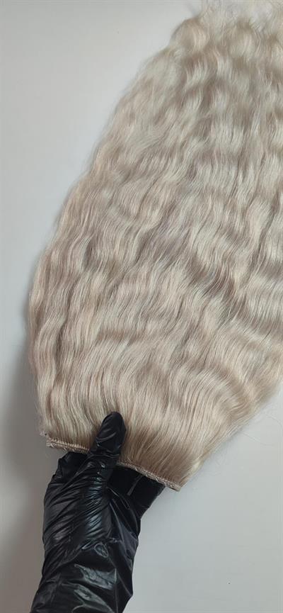 Yarımay + 2 Yan 65-70 cm Gerçek Saç Çıtçıt Soğuk Sarı Renk