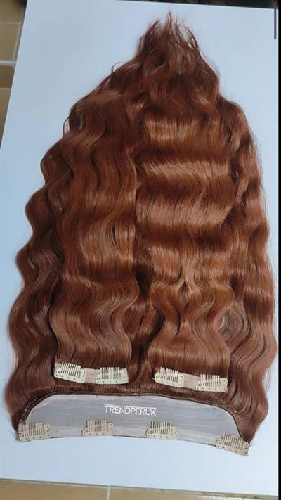 Yarımay + 2 Yan 65-70 cm Gerçek Saç Çıtçıt Koyu Tarçın Bakır Renk