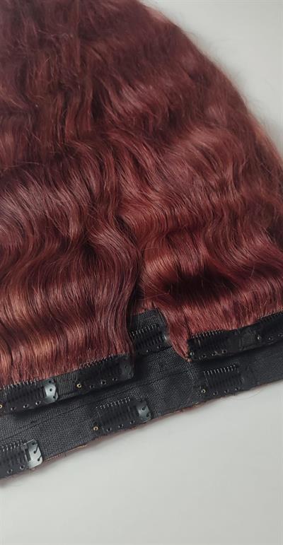 Yarımay + 2 Yan 65-70 cm Gerçek Saç Çıtçıt Koyu Kızıl Renk