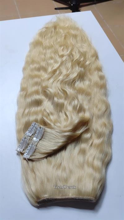 Yarımay + 2 Yan 65-70 cm Gerçek Saç Çıtçıt Platin Renk