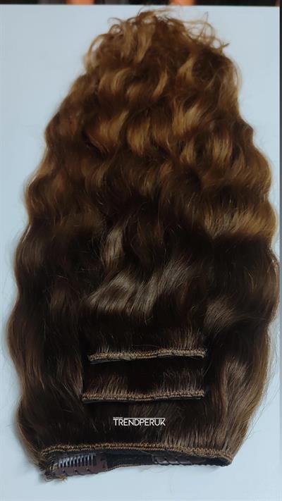 Yarımay + 2 Yan 65-70 cm Gerçek Saç Çıtçıt Kahve - Açık Kahve / Ombreli Renk