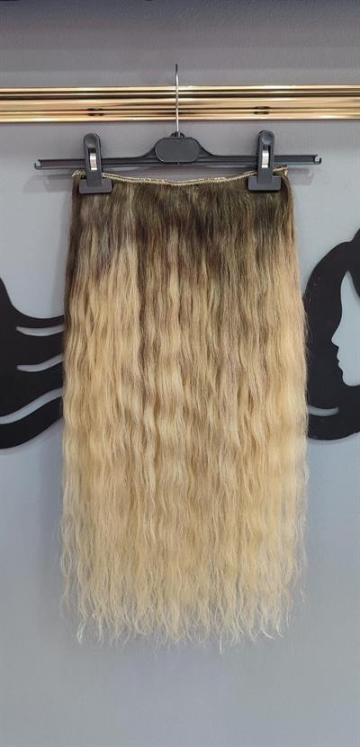 Yarımay + 2 Yan 65-70 cm Gerçek Saç Çıtçıt Dip Kumral Alt Platin Renk