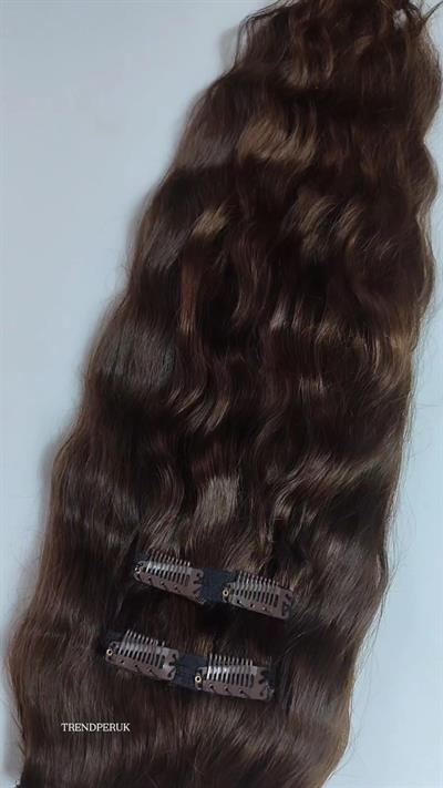 Yarımay + 2 Yan 65-70 cm Gerçek Saç Çıtçıt Çikolata Kahve Renk