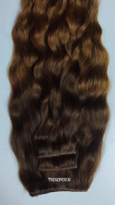 Yarımay + 2 Yan 65-70 cm Gerçek Saç Çıtçıt Kahve - Açık Kahve / Ombreli Renk