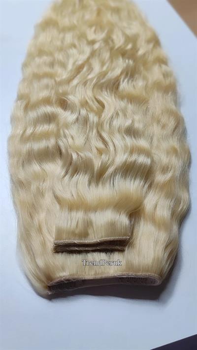 Yarımay + 2 Yan 65-70 cm Gerçek Saç Çıtçıt Platin Renk