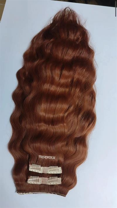 Yarımay + 2 Yan 65-70 cm Gerçek Saç Çıtçıt Koyu Tarçın Bakır Renk
