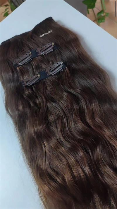 Yarımay + 2 Yan 65-70 cm Gerçek Saç Çıtçıt Çikolata Kahve Renk