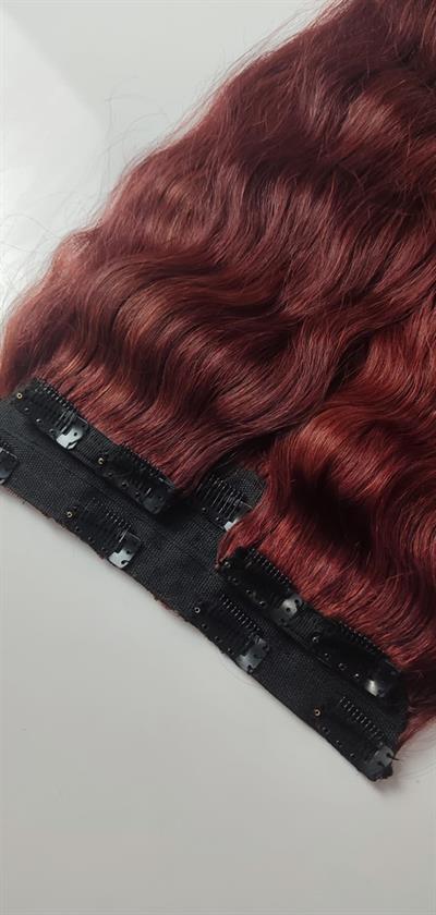 Yarımay + 2 Yan 65-70 cm Gerçek Saç Çıtçıt Koyu Kızıl Renk