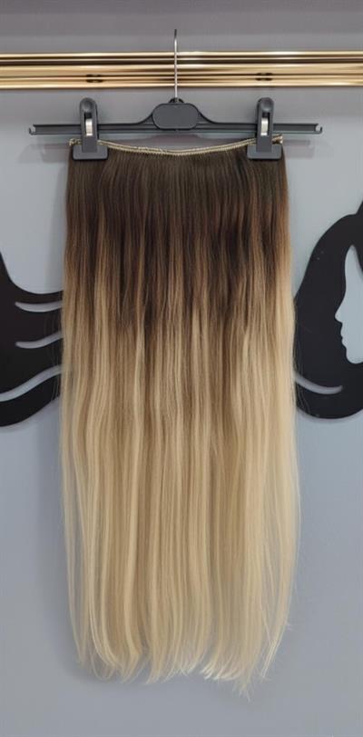 Yarımay + 2 Yan 65-70 cm Gerçek Saç Çıtçıt Dip Kumral Alt Platin Renk