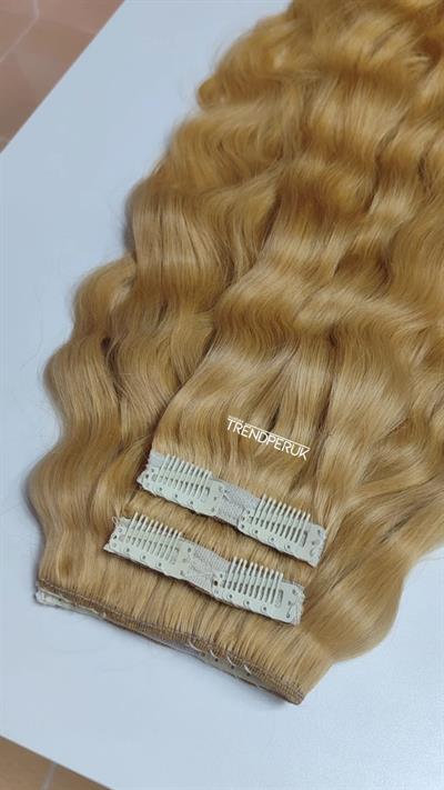 Yarımay + 2 Yan 65-70 cm Gerçek Saç Çıtçıt Dore Sarı Renk