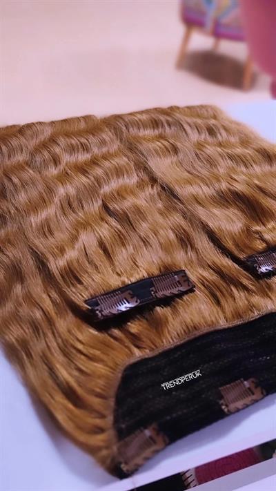 Yarımay + 2 Yan 65-70 cm Gerçek Saç Çıtçıt Bal Karamel Renk