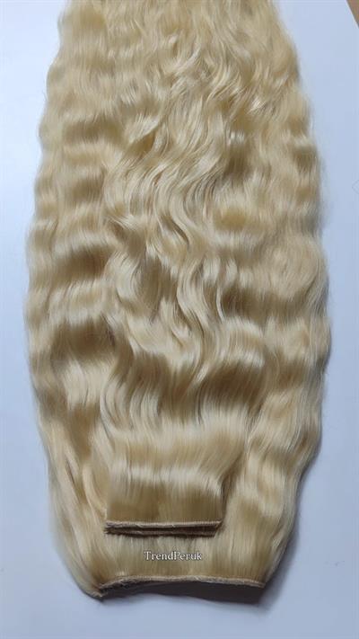 Yarımay + 2 Yan 65-70 cm Gerçek Saç Çıtçıt Platin Renk