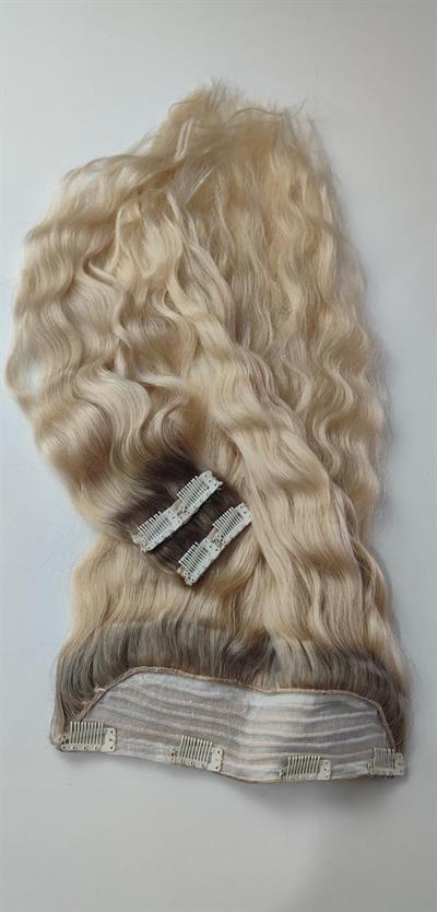 Yarımay + 2 Yan 65-70 cm Gerçek Saç Çıtçıt Küllü Kumral Ombreli Platin Renk