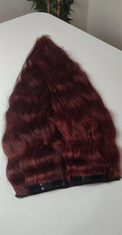 Yarımay + 2 Yan 65-70 cm Gerçek Saç Çıtçıt Koyu Kızıl Renk