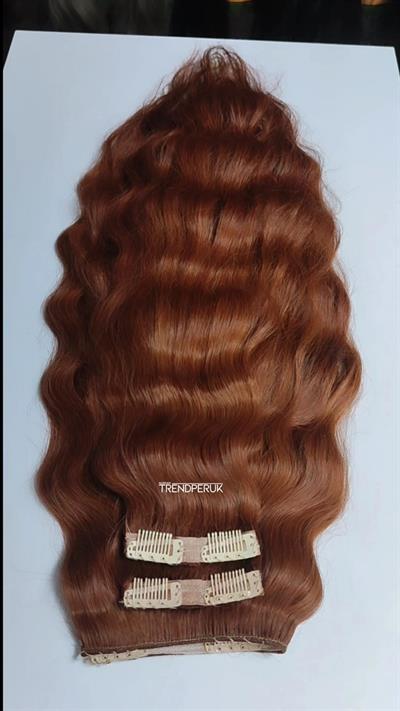Yarımay + 2 Yan 65-70 cm Gerçek Saç Çıtçıt Koyu Tarçın Bakır Renk