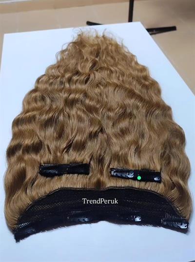 Yarımay + 2 Yan 65-70 cm Gerçek Saç Çıtçıt Bal Kumral Renk