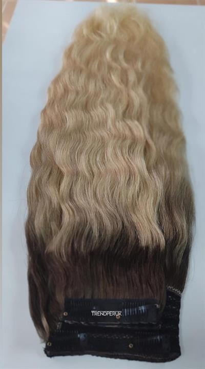 Yarımay + 2 Yan 65-70 cm Gerçek Saç Çıtçıt Dip Kahve Alt Platin Renk