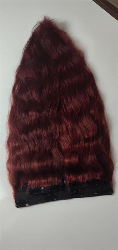 Yarımay + 2 Yan 65-70 cm Gerçek Saç Çıtçıt Koyu Kızıl Renk