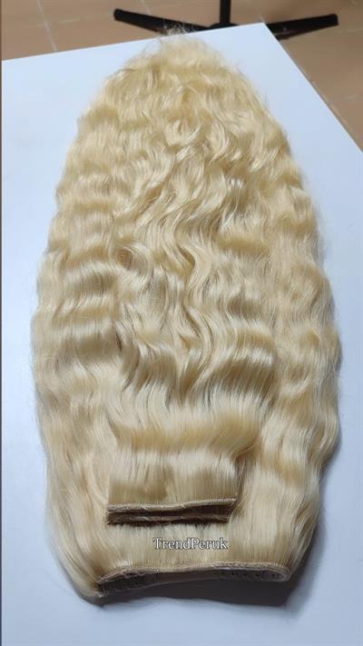 Yarımay + 2 Yan 65-70 cm Gerçek Saç Çıtçıt Açık Kumral Renk