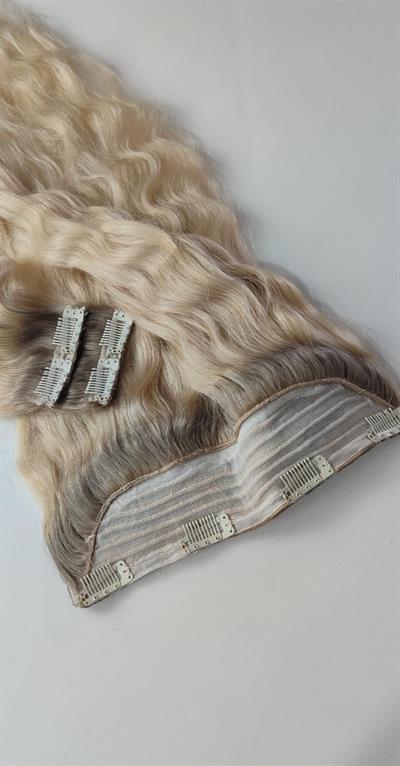 Yarımay + 2 Yan 65-70 cm Gerçek Saç Çıtçıt Küllü Kumral ombreli Platin Renk