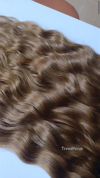 Yarımay + 2 Yan 65-70 cm Gerçek Saç Çıtçıt Bal Kumral Renk