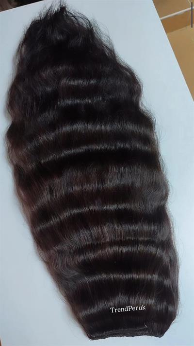 Yarımay + 2 Yan 65-70 cm Gerçek Saç Çıtçıt Koyu Kestane Kabuğu Renk