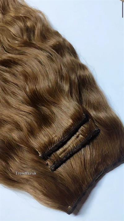 Yarımay + 2 Yan 65-70 cm Gerçek Saç Çıtçıt Bal Kumral Renk