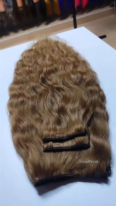 Yarımay + 2 Yan 65-70 cm Gerçek Saç Çıtçıt Bal Kumral Renk
