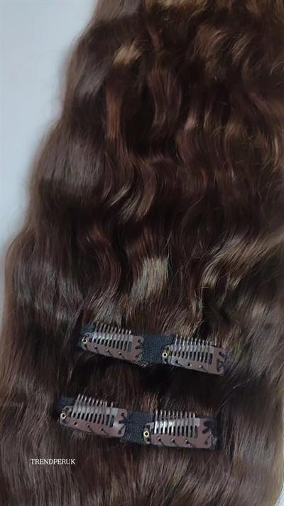 Yarımay + 2 Yan 65-70 cm Gerçek Saç Çıtçıt Çikolata Kahve Renk