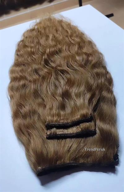 Yarımay + 2 Yan 65-70 cm Gerçek Saç Çıtçıt Bal Kumral Renk