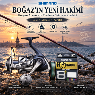 Boğaz Kurşun Arkası Seti: Shimano Power Aero & TwinPower 8000 PG, Kurşun Arkası Olta Setleri, Shimano