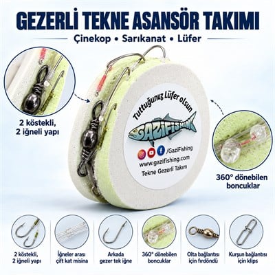 Boncuklu Gezer İğneli Tekne Asansör Takımı ( 2 Köstek ), Hazır Olta Takımları, Gazi Fishing