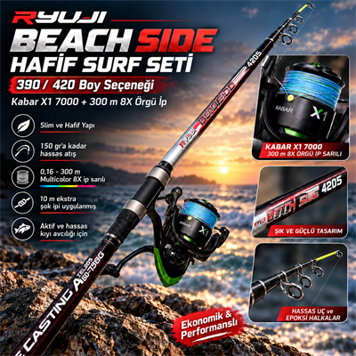 Gazi Fishing Özel Kombin – Ryuji Beach Side Hafif Surf Seti, Surf Casting Olta Setleri, Ryuji