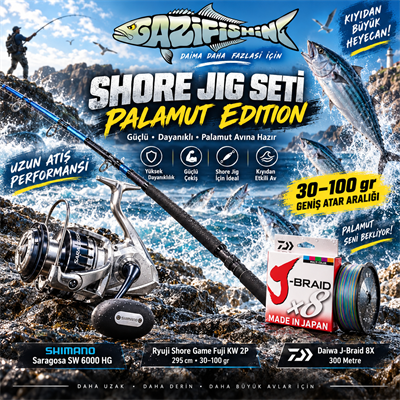 Palamut Edition Profesyonel Shore Jig Seti: Shimano Saragosa & Ryuji Shore Game, Shore Jig Olta Setleri, Gazi Fishing