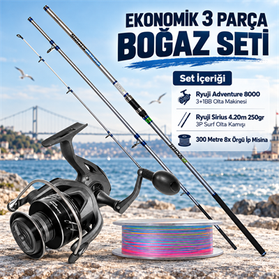 Ryuji Ekonomik 3 Parça Boğaz Surf Olta Seti 420 250gr, Kurşun Arkası Olta Setleri, Ryuji