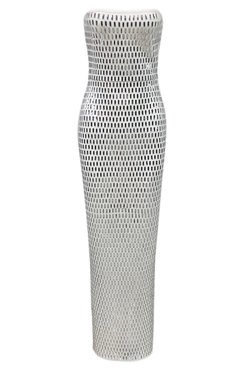 TASARIM KRİSTAL MAKSİ STRAPLEZ ELBİSE