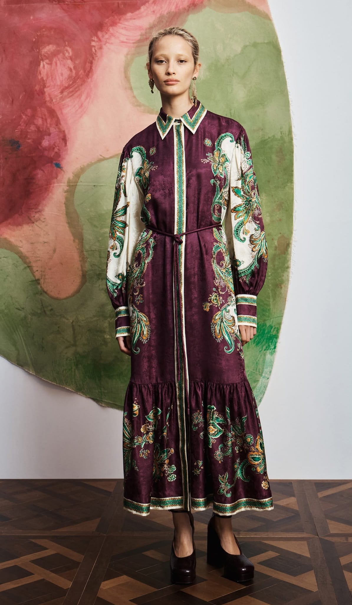 TASARIM PREMİUM İPEK ÇİÇEK DESENLİ MİDİ ELBİSE