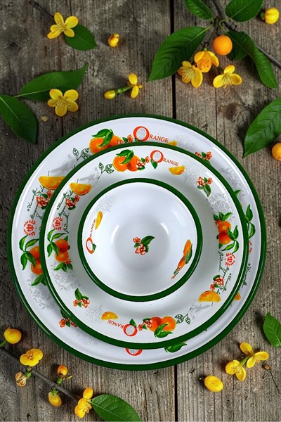 13-24-30 No 3lü Emaye Yemek Tabağı, Tabak Servis, Yemek, Kamp Piknik, Çeyiz, Hediye