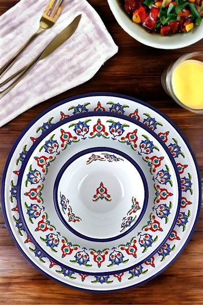 13-24-30 No 3lü Emaye Yemek Tabağı, Tabak Servis, Yemek, Kamp Piknik, Çeyiz, Hediye