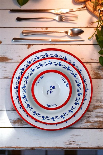 13-24-30 No 3lü Emaye Yemek Tabağı, Tabak Servis, Yemek, Kamp Piknik, Çeyiz, Hediye