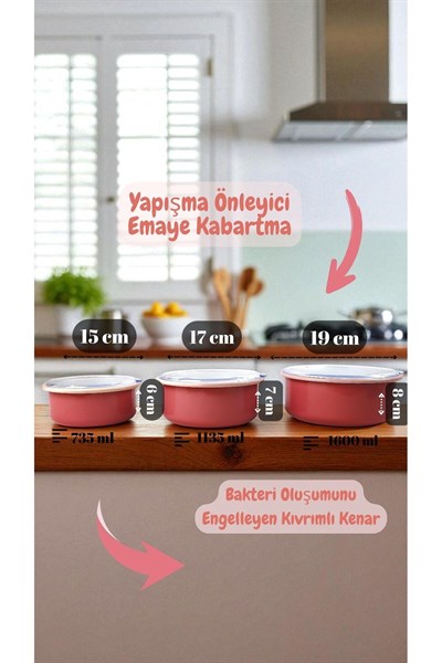 14 - 16 - 18 No Emaye Saklama Kabı 3 lü